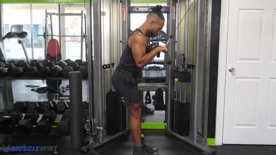 MuscleWiki Cable Bar Pushdown Triceps